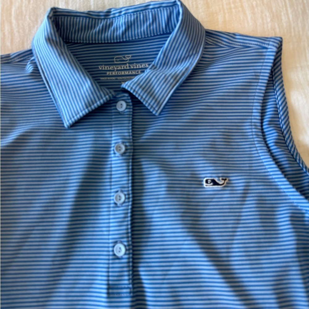 Vineyard Vines Women Performance Polo in Blue Stripe